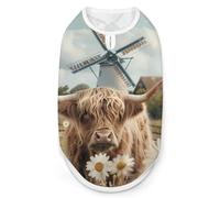Highland Cow White Daisy Flower Dog Shirts Sleeveless T-Shirt Pet Tank Top Soft Summer Vests Clothes for Dogs And Cat XL