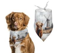 Highland Cow Windmill Dog Bandanas Puppy Triangle Kerchief Cat Scarfs Washable Bibs Pet Gifts