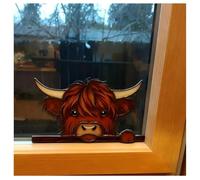 Highland Cow Window Corner Decor, 2D Self Adhesive Windows Corner Sticker, Farmhouse Christmas Ornament for Indoor Outdoor Holiday Home Decors, Cute Highland Cows Xmas Art Decoration Walls Glass(#E)