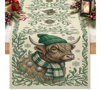 Highland Cow Winter Holiday Quote Table Runner 13x90 Inch