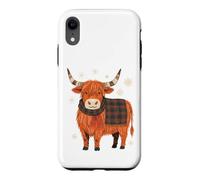 Highland Cow Winter Tartan Plaid Scarf Christmas Farmhouse Case for iPhone XR