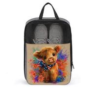 Highland Cow with A American Flag Bow Shoe Bag for Travel Daily Use Anti-dust Storage Carrier Golf Shoe Pouch