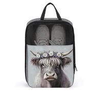 Highland Cow with A Flower Crown Shoe Bag for Travel Daily Use Anti-dust Storage Carrier Golf Shoe Pouch