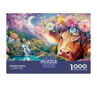 Highland Cow with A Lush Flower Crown 1000-Piece Jigsaw Puzzle Cute Highland Cow Educational Toy for Kids & Adults 52x38cm/1000pcs