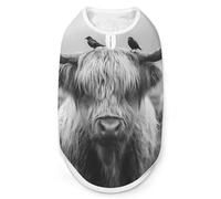 Highland Cow with Birds Breathable Dog Shirts Clothes Printed Sleeveless Vest Soft Summer Tank Top for Small Medium Large Pet