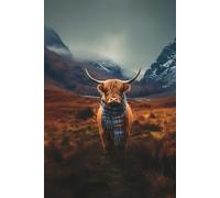 Highland Cow with Blue Tartan Notebook Journal: 6 x 9 Inches 140-page Lined Matte Paperback