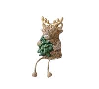 Highland Cow With Christmas Tree Ornament Brown Resin Xmas Shelf Sitter With Dangly Legs