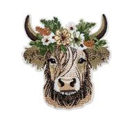 Highland Cow with Flower Crown Embroidered Iron on Patches