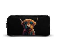 Highland Cow with Glasses Cute Pencil Case Large Capacity Makeup Pouch Portable Pencil Bag with Zippered