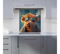 Highland Cow With Glasses Kitchen Splashback Warren Reed - Designer Blue 700mm x 650mm