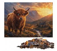Highland Cow with Glowing Blue Eyes Jigsaw Puzzle for Adults, 500 Pieces | Birthday gift for jigsaw fans with home hobby for puzzle fans over several sessions.
