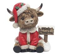 Highland Cow With Merry Christmas Sign - Brown Ornament