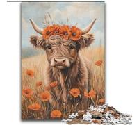 Highland Cow with Orange Flowers Jigsaws 2000 Pieces for Teenagers, Family Activity Fun at Home Activities, Birthday Present,Travel Gifts (70x100cm)