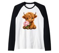 Highland Cow with Peony Raglan Baseball Tee