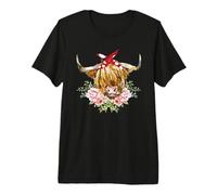 Highland Cow with Red Bandana Flower Cows Lover Heifer Premium T-Shirt