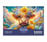 Highland Cow with Sunflower Crown 1000 Piece Jigsaw Puzzle Cute Highland Cow Perfect Birthday Present for Kids & Adults 52x38cm/1000pcs