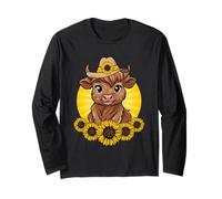 Highland Cow with Sunflowers Cute Flowers Women Florals Long Sleeve T-Shirt