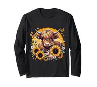 Highland Cow with Sunflowers, Daisies & Butterflies Design Long Sleeve T-Shirt