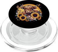 Highland Cow with Sunflowers, Daisies & Butterflies Design PopSockets PopGrip for MagSafe