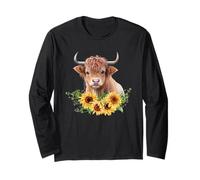 Highland Cow with Sunflowers Farmhouse Cottage Decor Long Sleeve T-Shirt
