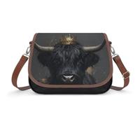 Highland Cow with The Crown Leather Crossbody Bags for Women