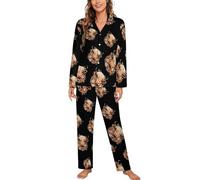 Highland Cow Women's Long Sleeve Button Down Sleepwear Soft Nightwear Lounge Pajamas Set M