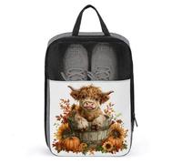 Highland Cow Wooden Bucket Pumpkin Sunflowers Shoe Bag for Travel Daily Use Anti-dust Storage Carrier Golf Shoe Pouch