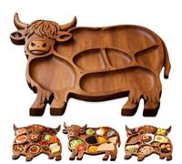 Highland Cow Wooden Charcuterie Board, Divided Serving Tray Board Made from Natural Solid Wood, Rustic Farmhouse Style Wood Decorative Serving Tray, for Meat, Cheese, Crackers (B)
