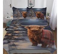Highland Cow Xmas Duvet Cover 3D Print Bedding Comforter Cover for Teens Boys And Girls Soft Brushed Microfiber Poly Cotton Quilt Cover 3-Piece with Pillowcase Single (135x200cm)
