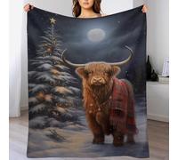 Highland Cow Xmas Fleece Blanket Throw, Machine Washable Flannel Plush Throw Blanket for Bed Couch Sofa Chair, for Kids Boys Girls, 180×200cm