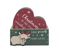 Highland Cow Xmas Heart Coaster Set