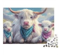 Highland Cows 1000pc Jigsaw Puzzle Adults Highland Cows Bandanas Mountains Cute Premium Thick Sturdy Vibrant Challenging Stress Relief Gift 70x50cm/1000pcs