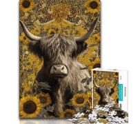 Highland Cows And Sunflowers Jigsaw Puzzles for Teenagers 1000 Pieces,Decompressing Intellectual Educational Toy Great Gifts And Toys (38x26cm)