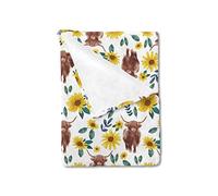 Highland Cows Boho Retro Floral Baby Blankets Girl Boy Gift Farm Cow Yak Daisy Receiving Blankets Soft Flannel Swaddle Blanket Kids Toddler Newborn Nursery Stroller Crib Bed Throw Cover 30x40