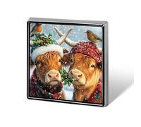 Highland Cows Christmas Snowy Scene Square Brooch Metal Pin Badges Classic Lapel Pins Jewellery Unisex