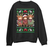 Highland Cows Christmas Sweatshirt for Children Festive Adorable Farm Animal Christmas Jumper for Boys Girls Ugly Xmas Sweater for Children, 12-13 Years, Black