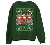 Highland Cows Christmas Sweatshirt for Children Festive Adorable Farm Animal Christmas Jumper for Boys Girls Ugly Xmas Sweater for Children, 12-13 Years, Bottle