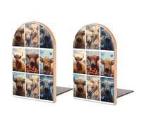 Highland Cows Funny Bookends 1 Pair Non-Slip Wooden Book End Desk Accessories for Home Office Decor
