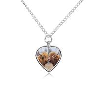 Highland Cows Funny Heart Silver Pet Urn Necklace Memorials Funerary Ashes Classic Pendant for Dog Cat Lover