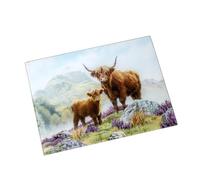Highland Cows Glass Worktop Saver 40x30cm Brown Scottish Coo Animal Chopping Board Gift