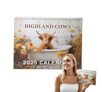 Highland Cows In Bathtubs 2025 Calendar | 2025 Animals Theme Hangable Calendar | Scottish Highland Cows Farm Calendar | Freestanding Farm Desk Calendar | Monthly Hangable Calendar