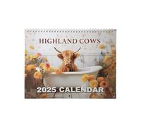 Highland Cows In Bathtubs 2025 Calendar, Funny Highland Cow In Bathroom 2025 Animals Theme Hangable Calendar, Scottish Highland Cows Farm Calendar, Monthly Hangable Wall Calendar For Home Decor