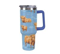 Highland Cows Pattern Travel 40 Oz Tumbler Deep Blue