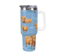 Highland Cows Pattern Travel 40 Oz Tumbler White