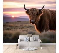 Highland Cows Wallpaper 300x210cm, Animal Grassland 3D Effect Photo Wallpaper,Mural Panoramic Non-Woven,for Living Room Bedroom Decoration, Easy to Install
