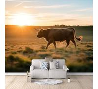 Highland Cows Wallpaper 300x256cm, Animal Grassland 3D Effect Photo Wallpaper,Mural Panoramic Non-Woven,for Living Room Bedroom Decoration, Easy to Install