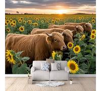 Highland Cows Wallpaper 300x256cm, Autumn Landscape 3D Effect Photo Wallpaper,Mural Panoramic Non-Woven,for Living Room Bedroom Decoration, Easy to Install