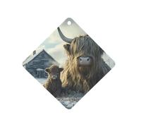 Highland Cows Winter Car Air Freshener Aromatherapy Tablets Hanging Scented Cards for Rooms Bathrooms Wardrobe Rhombus