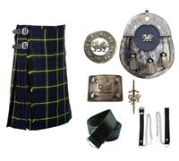 Highland Dress Kilt Set Gordon Tartan Kilt Welsh Dragon Head Sporran, Chain, Belt, Buckle, Brooch & Pin (40" Inches Naval Waist)