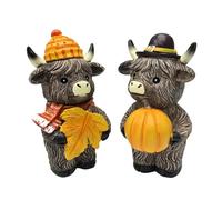 Highland Fall Cow Figurine, 4.13 Inches Rustic Cattle Statue for Autumn Decor Farmhouse Accent Decorative for Desktop Shelf Fireplace Dining Table Thanksgiving Her